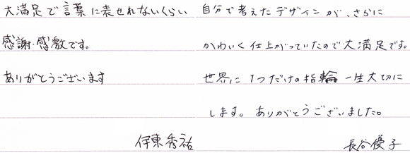 伊東秀祐・長谷優子様 （K18PG/WG 漆・彫刻・透かし模様マリッジリング）