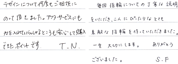 N様 （Pt900 ダイアモンドマリッジリング）